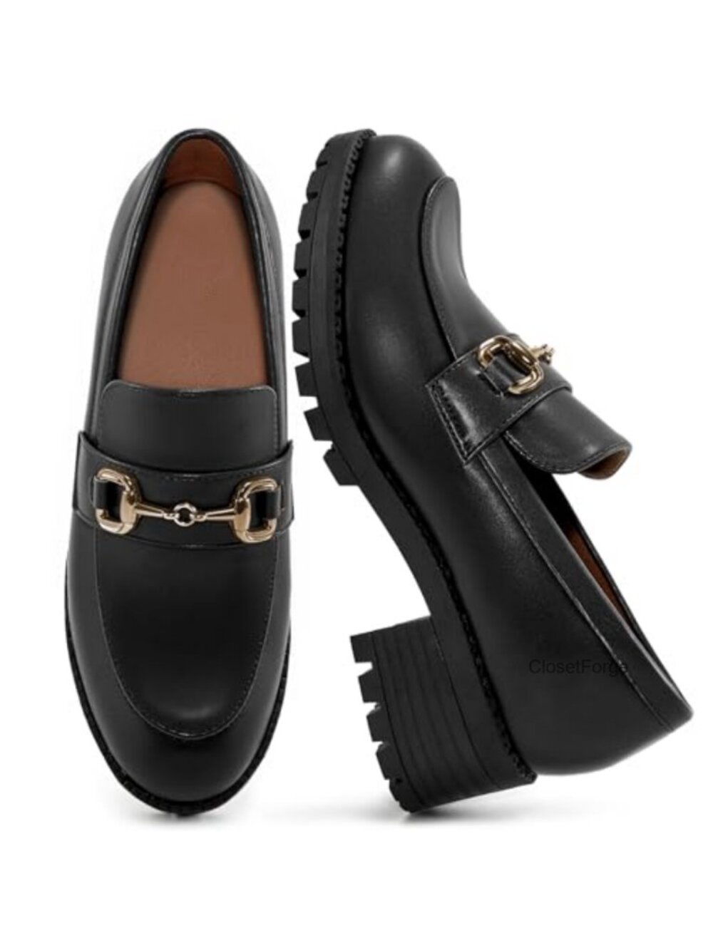 Platform Loafers Faux Leather Slip On Chunky Penny Work Shoes Cushioned